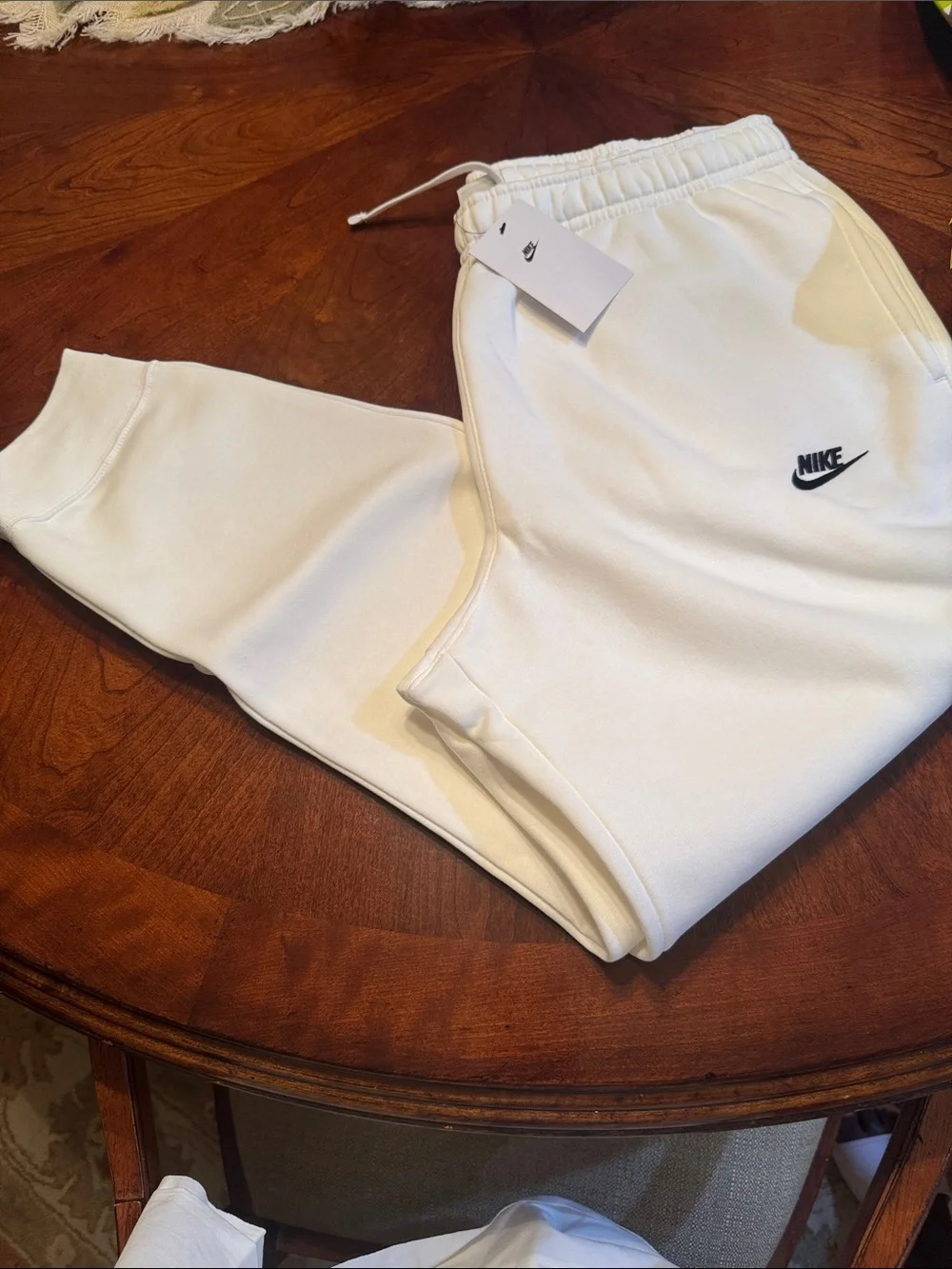 Nike White Men's Fleece Joggers with Black Swoosh